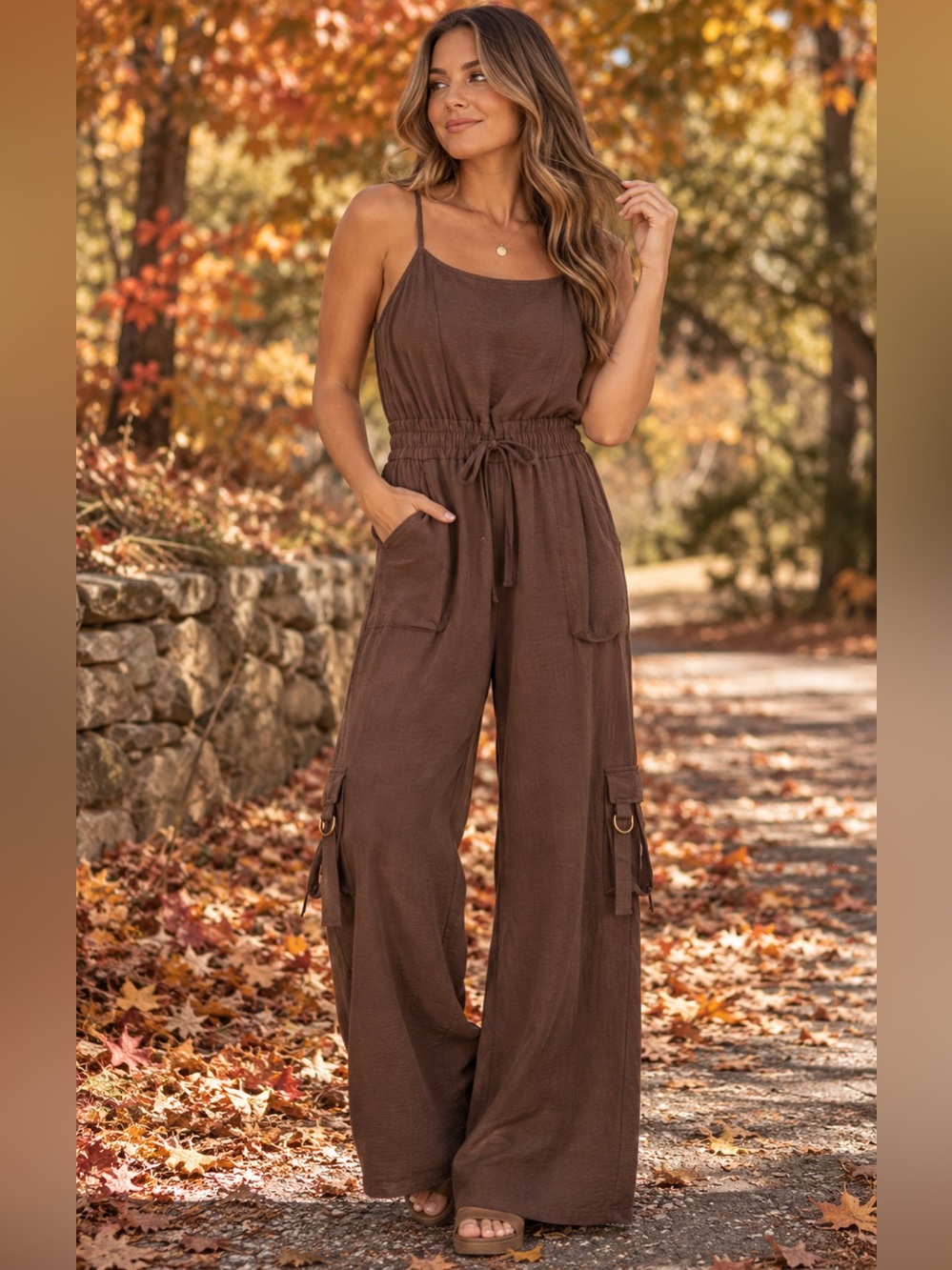 NWT Inspired Hearts Brown Cargo Jumpsuit 🤎 Size M